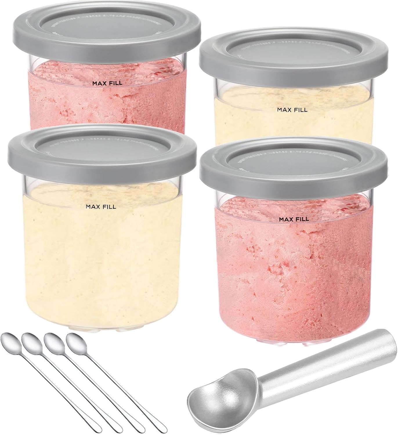 Creami Pints and Lids for Ninja NC301 CREAMi Ice Cream Maker - 4